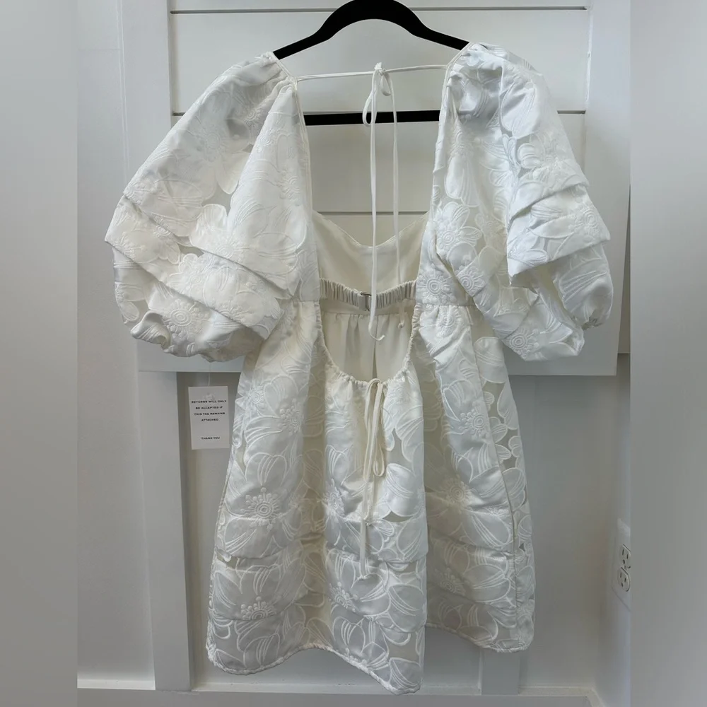 For Love & Lemons Evelyn Organza Babydoll White Floral Mini Dress - Picture 4 of 5